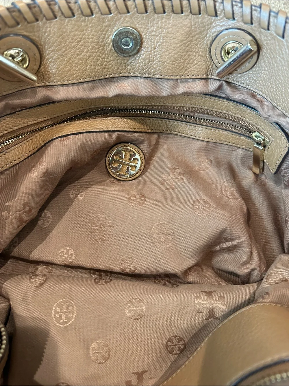 Tory Burch Tan Leather Chain Tote and wallet